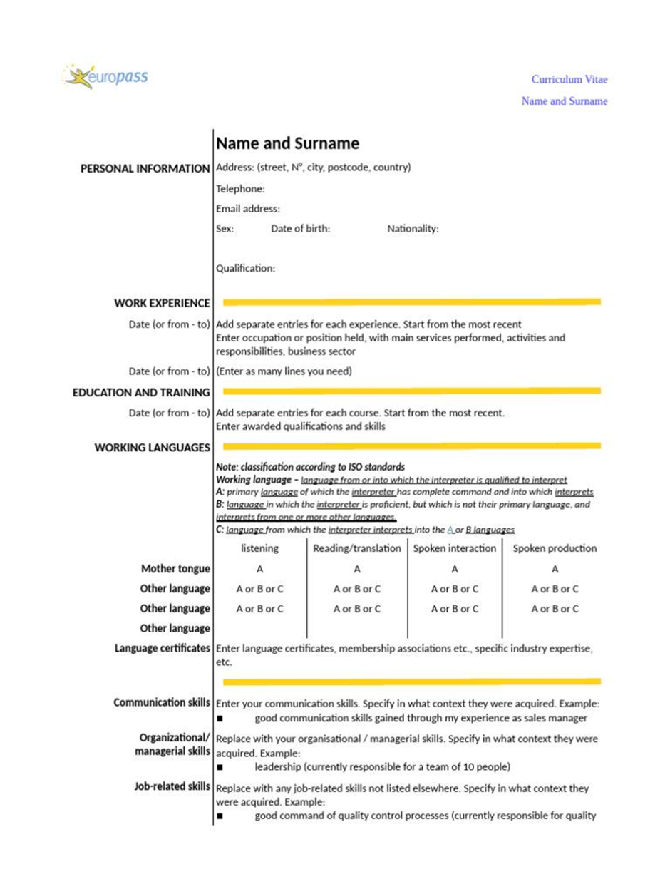 Europass CV Example